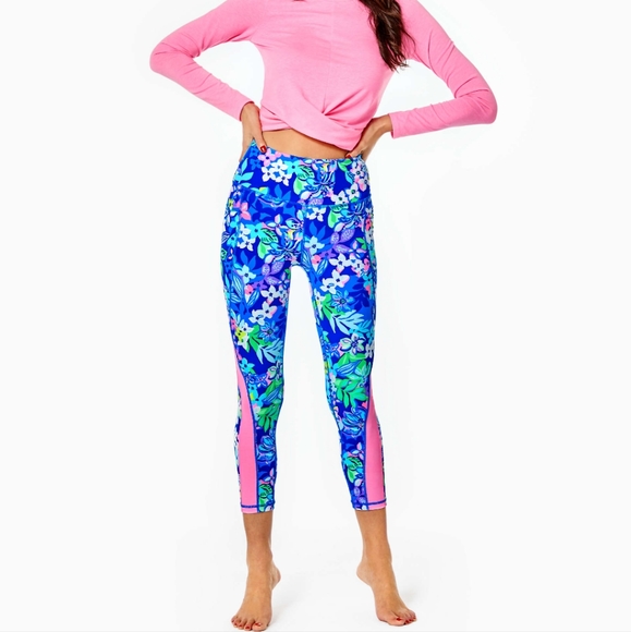 Lilly Pulitzer Pants - Lilly Pulitzer Weekender High Rise Midi Leggings Borealis Blue Social Sunset Sm